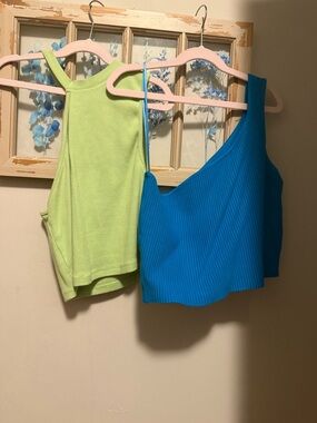 Zara Lime Green Racerback Tank & Bright Blue Asymmetric Crop Top